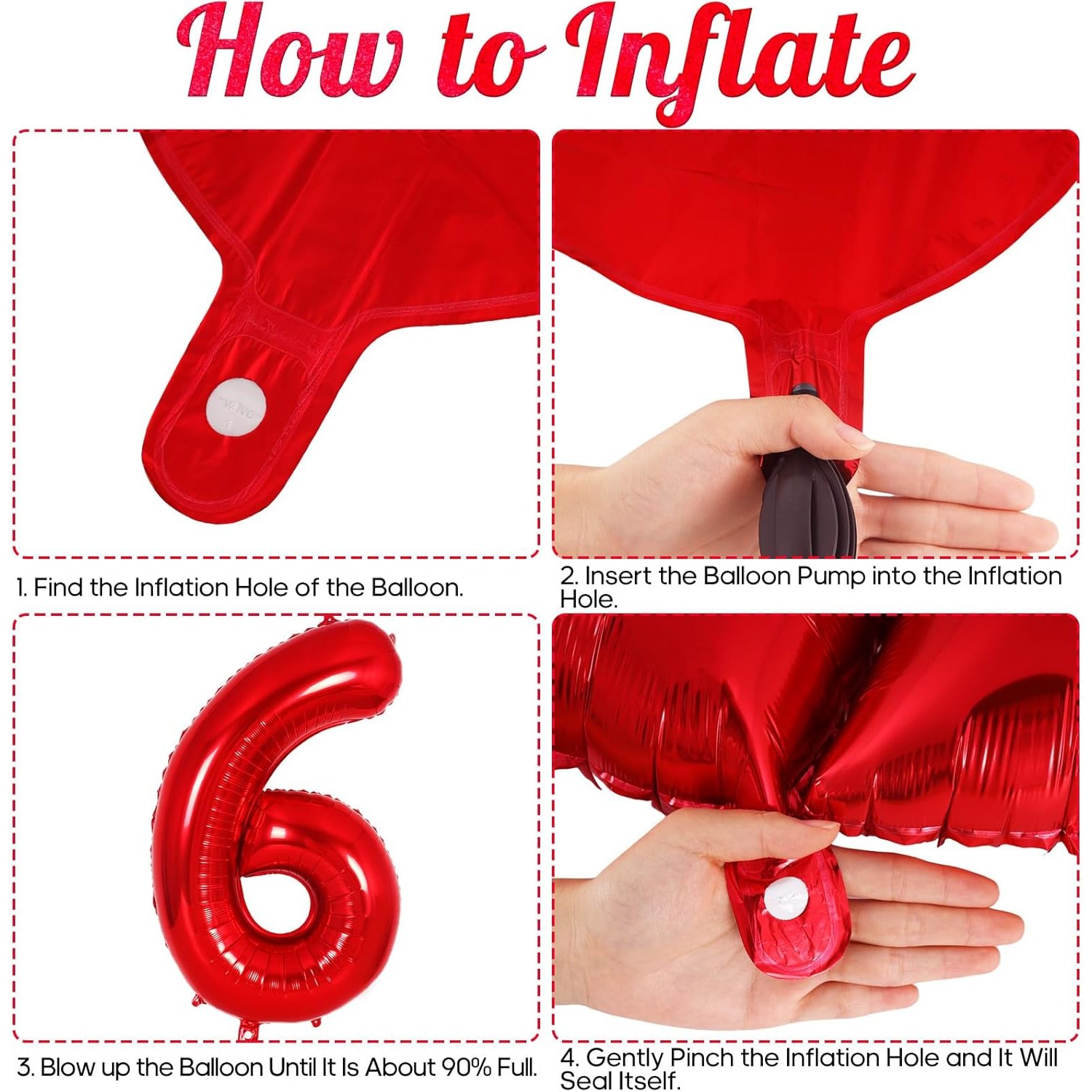 Balon din Folie Metalizata Figurina Cifra, Tema Aniversare 80 cm, Ambalaj Individual, Pai inclus, Umflare cu Aer sau Heliu, Rosu, Cifra 6 [2]