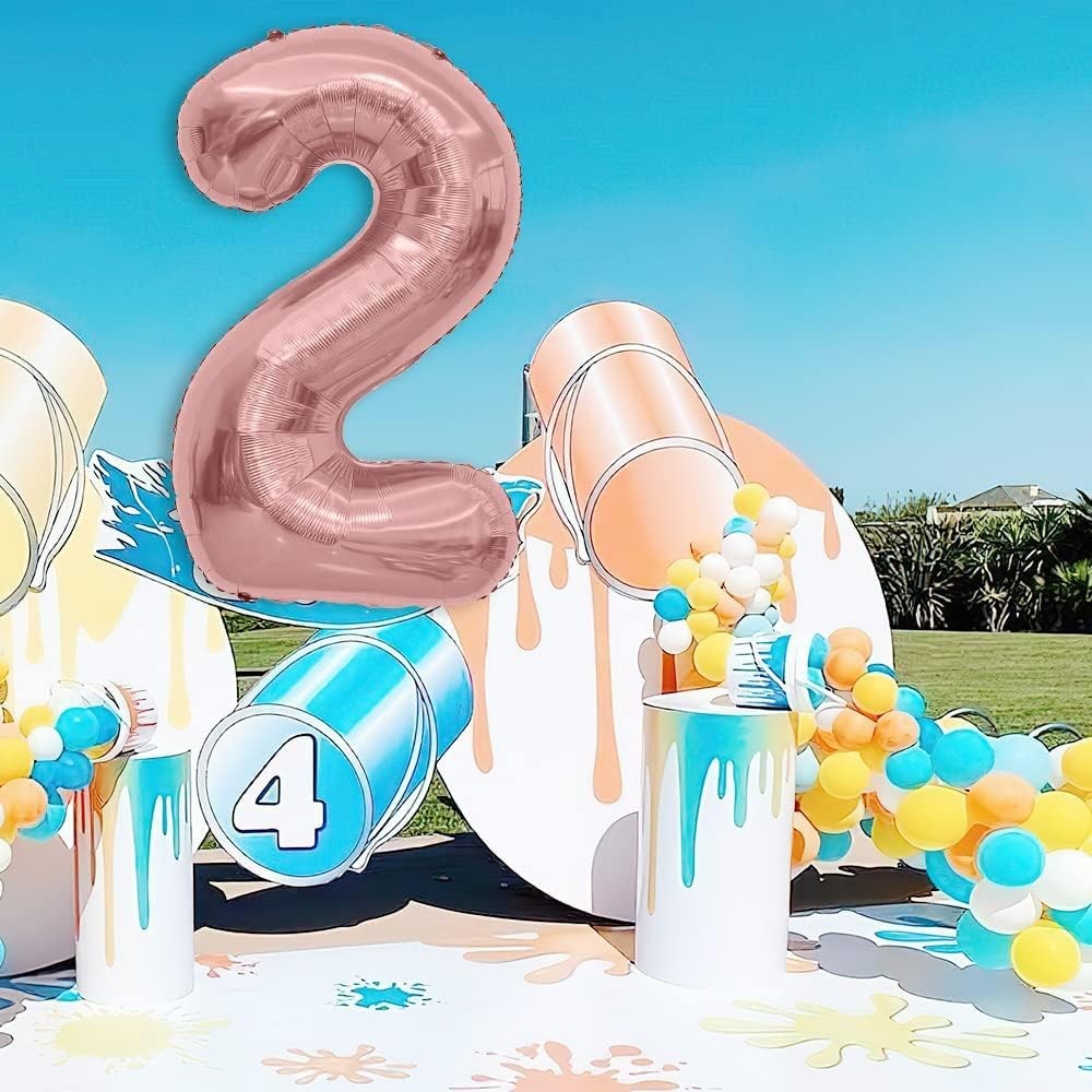 Balon din Folie Metalizata Figurina Cifra, Tema Aniversare 100 cm, Ambalaj Individual, Pai inclus, Umflare cu Aer sau Heliu, Coral, Rose, Cifra 2 [4]