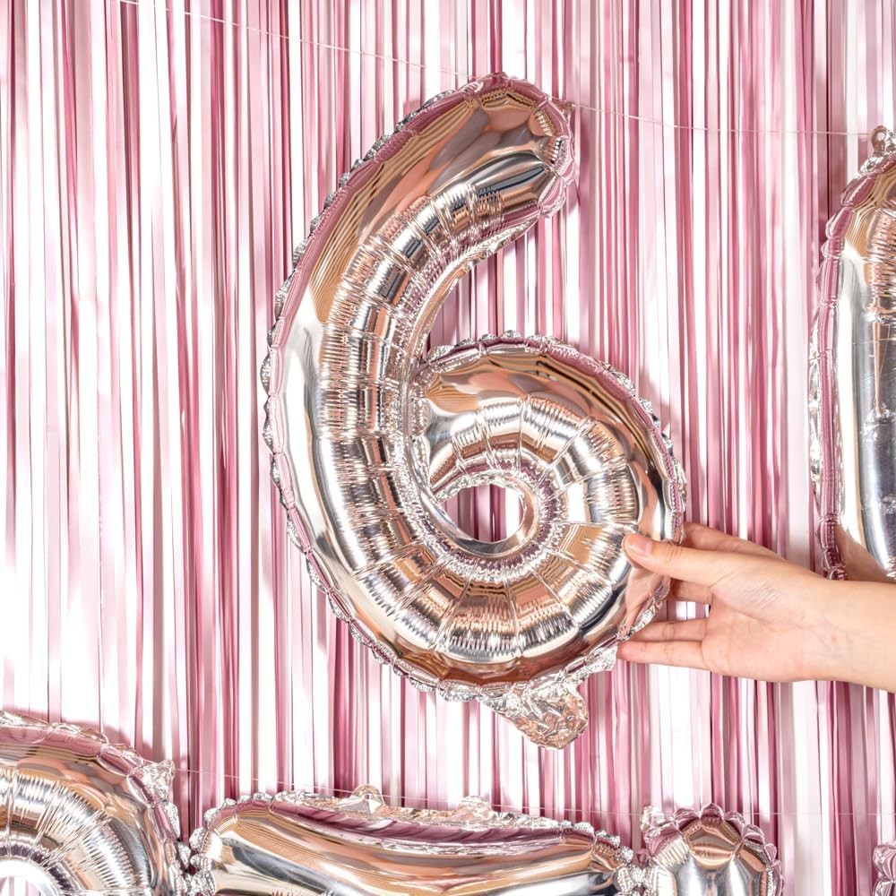 Balon din Folie Metalizata Figurina Cifra, Tema Aniversare 40 cm, Ambalaj Individual, Pai inclus, Umflare cu Aer sau Heliu, Argintiu, Cifra 6 [1]