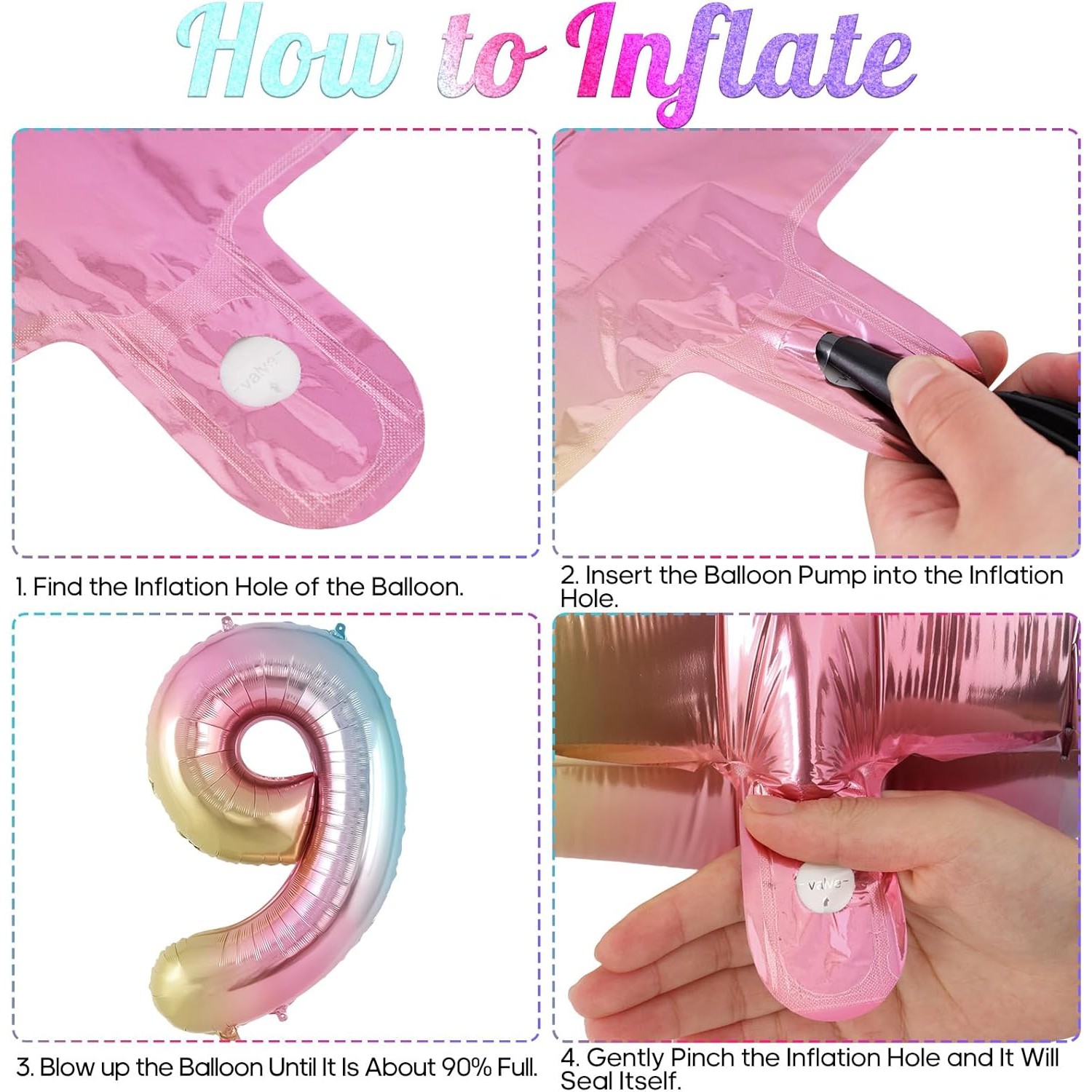 Balon din Folie Metalizata Figurina Cifra, Tema Aniversare 40 cm, Ambalaj Individual, Pai inclus, Umflare cu Aer sau Heliu, Multicolor, Cifra 9 [1]