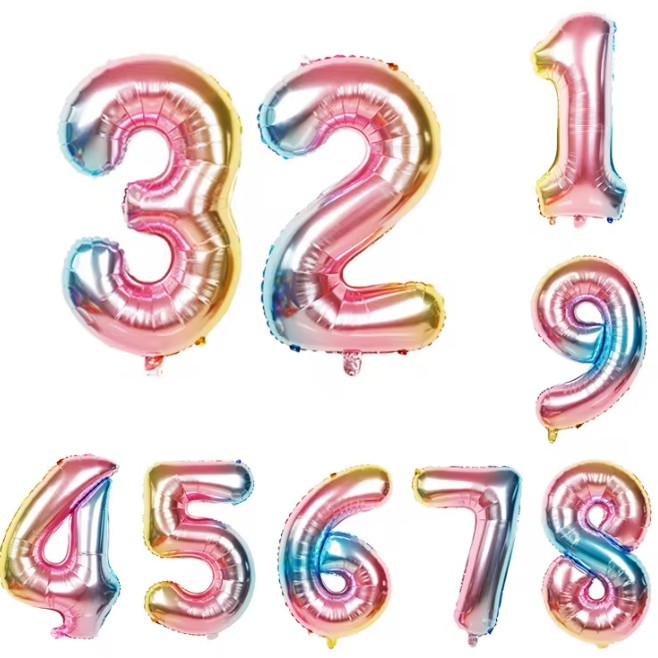 Balon din Folie Metalizata Figurina Cifra, Tema Aniversare 40 cm, Ambalaj Individual, Pai inclus, Umflare cu Aer sau Heliu, Multicolor, Cifra 7 [2]