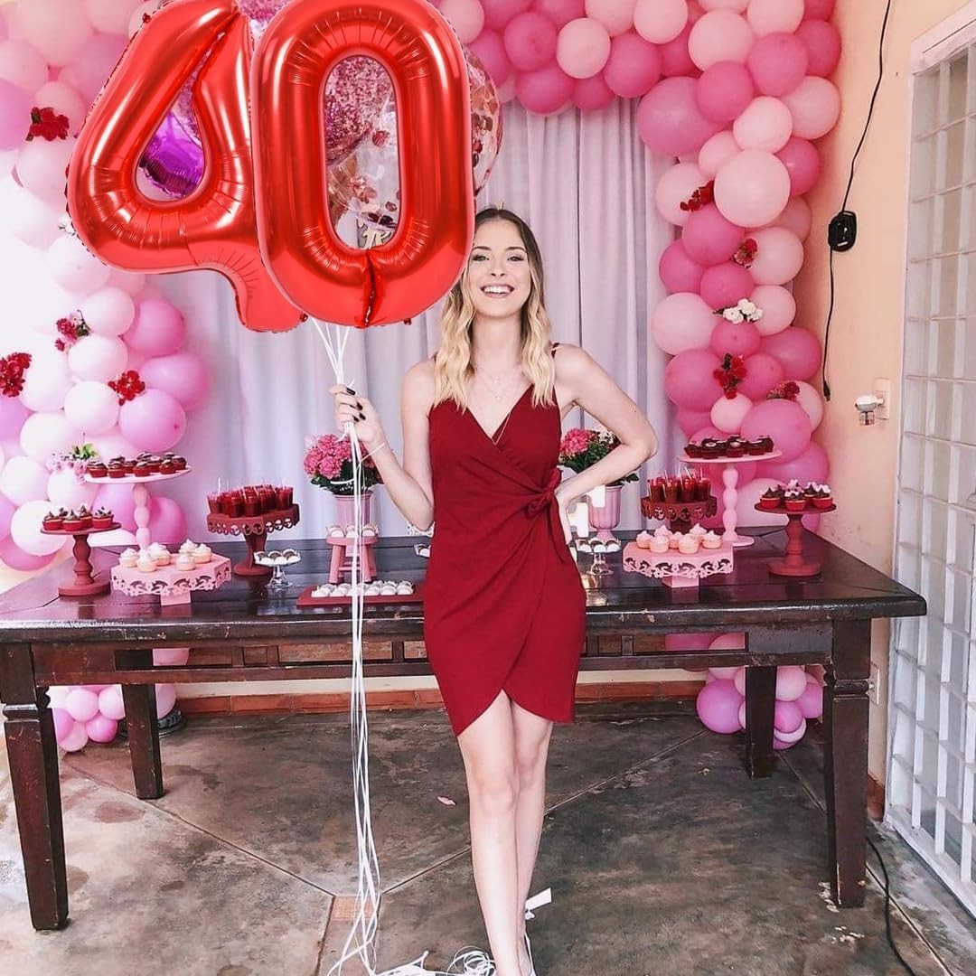 Balon din Folie Metalizata Figurina Cifra, Tema Aniversare 80 cm, Ambalaj Individual, Pai inclus, Umflare cu Aer sau Heliu, Rosu, Cifra 0 [4]