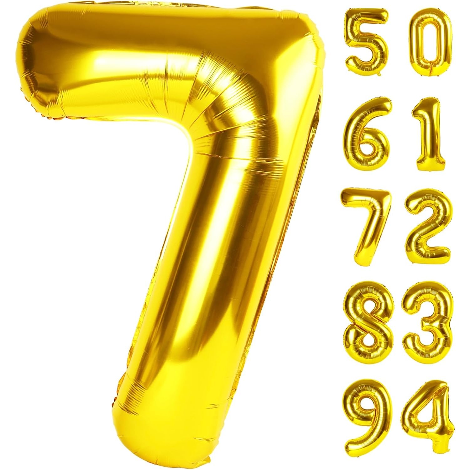 Balon din Folie Metalizata Figurina Cifra, Tema Aniversare 40 cm, Ambalaj Individual, Pai inclus, Umflare cu Aer sau Heliu, Auriu, Cifra 7 [7]