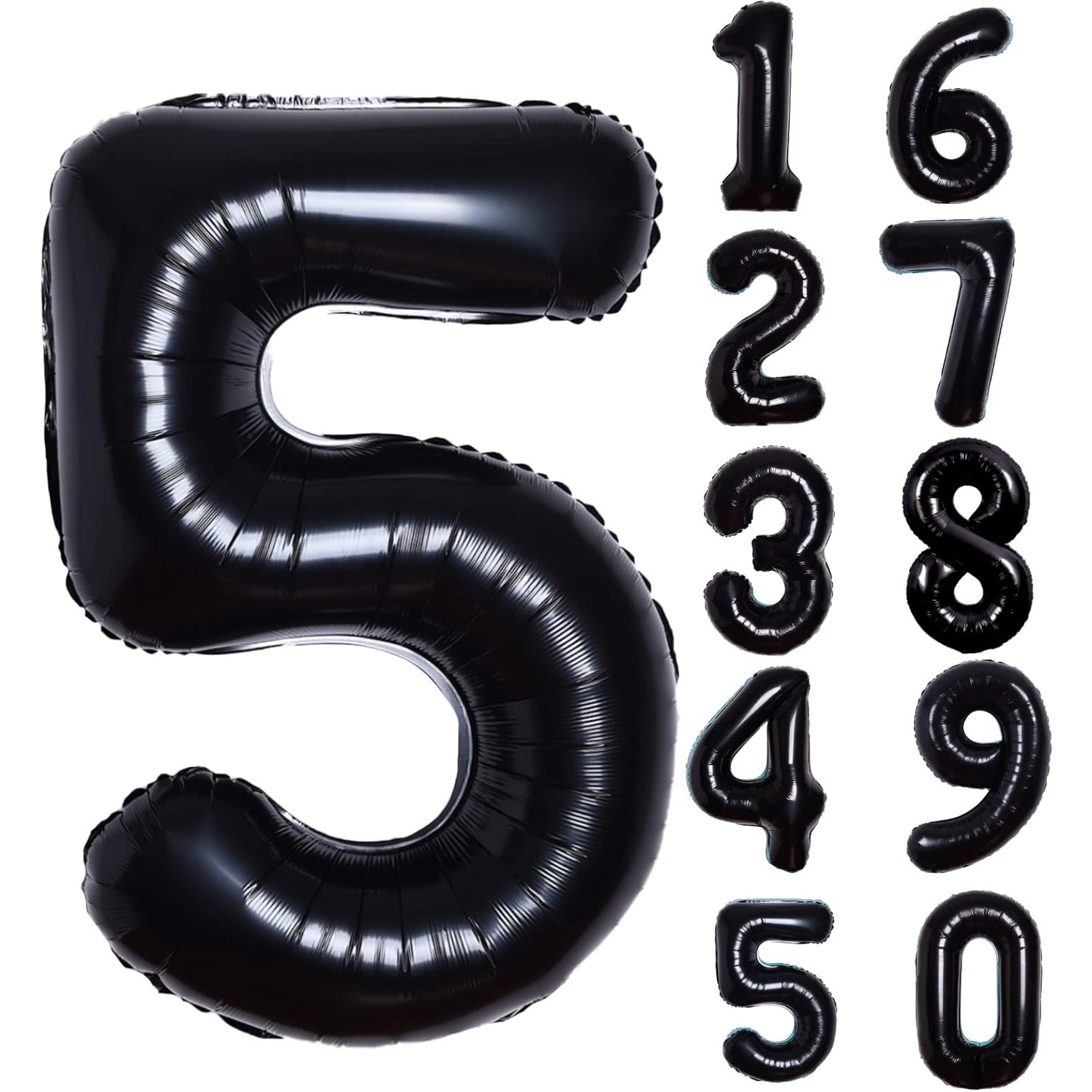 Balon din Folie Metalizata Figurina Cifra, Tema Aniversare 40 cm, Ambalaj Individual, Pai inclus, Umflare cu Aer sau Heliu, Negru, Cifra 5 [5]