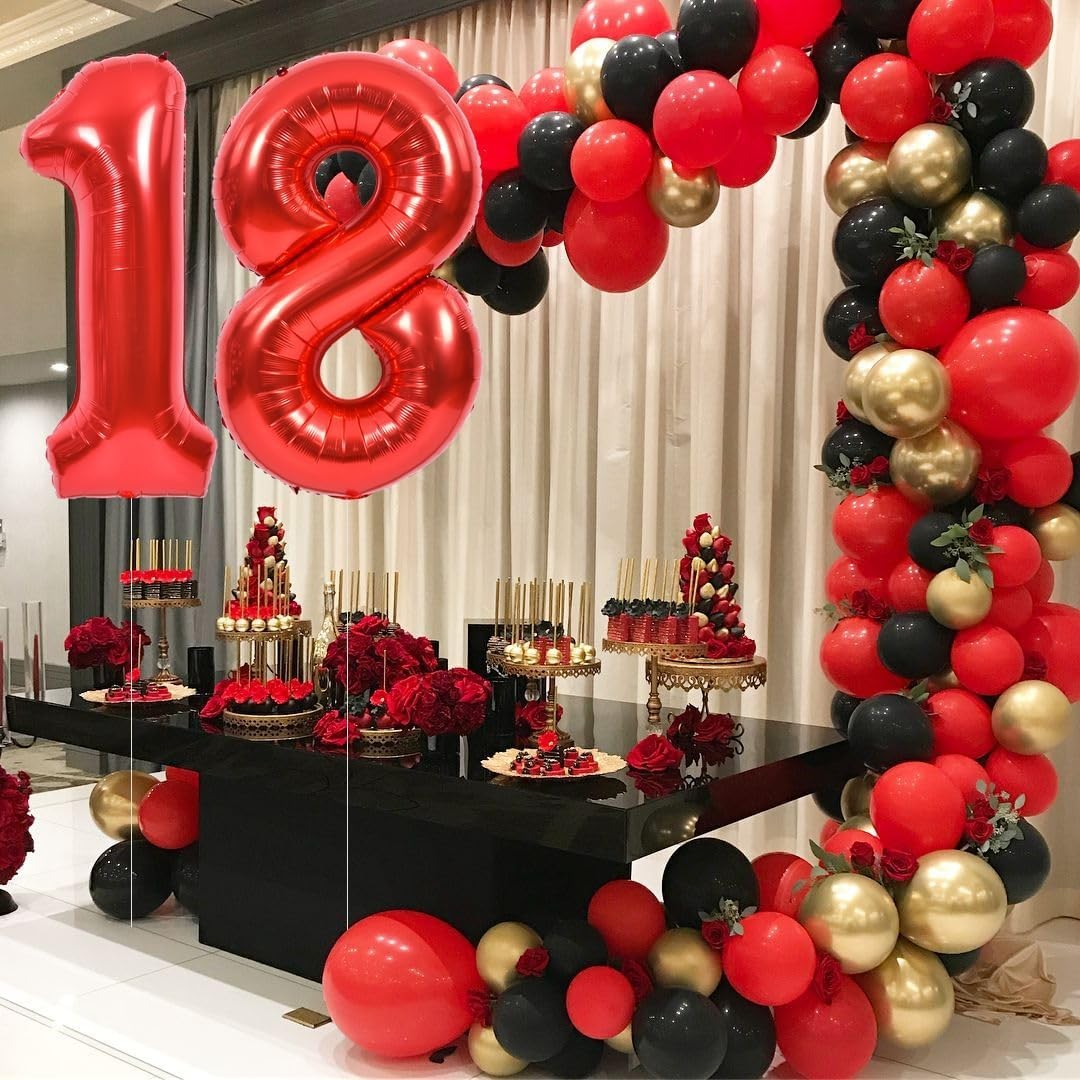 Balon din Folie Metalizata Figurina Cifra, Tema Aniversare 100 cm, Ambalaj Individual, Pai inclus, Umflare cu Aer sau Heliu, Rosu, Cifra 8 [2]