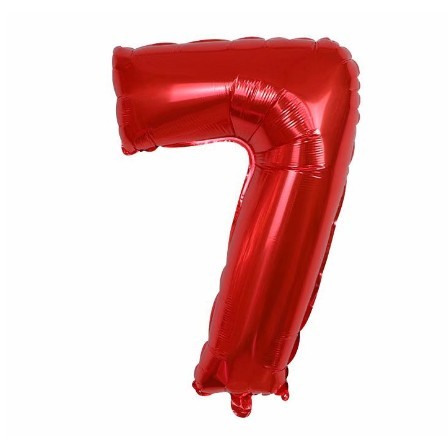 Cifre - Balon din Folie Metalizata Figurina Cifra, Tema Aniversare 100 cm, Ambalaj Individual, Pai inclus, Umflare cu Aer sau Heliu, Rosu, Cifra 7