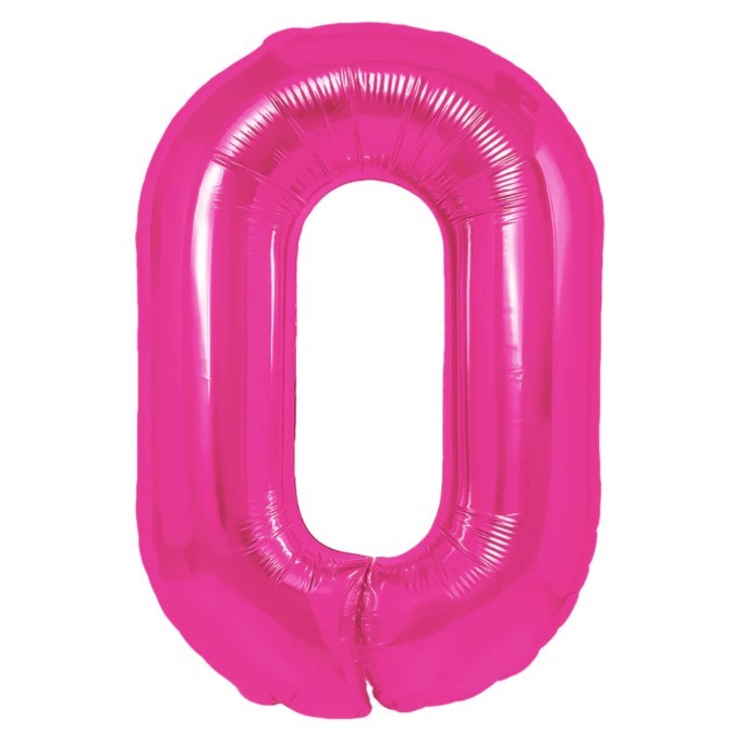 Balon din Folie Metalizata Figurina Cifra, Tema Aniversare 40 cm, Ambalaj Individual, Pai inclus, Umflare cu Aer sau Heliu, Roz, Cifra 0 [2]