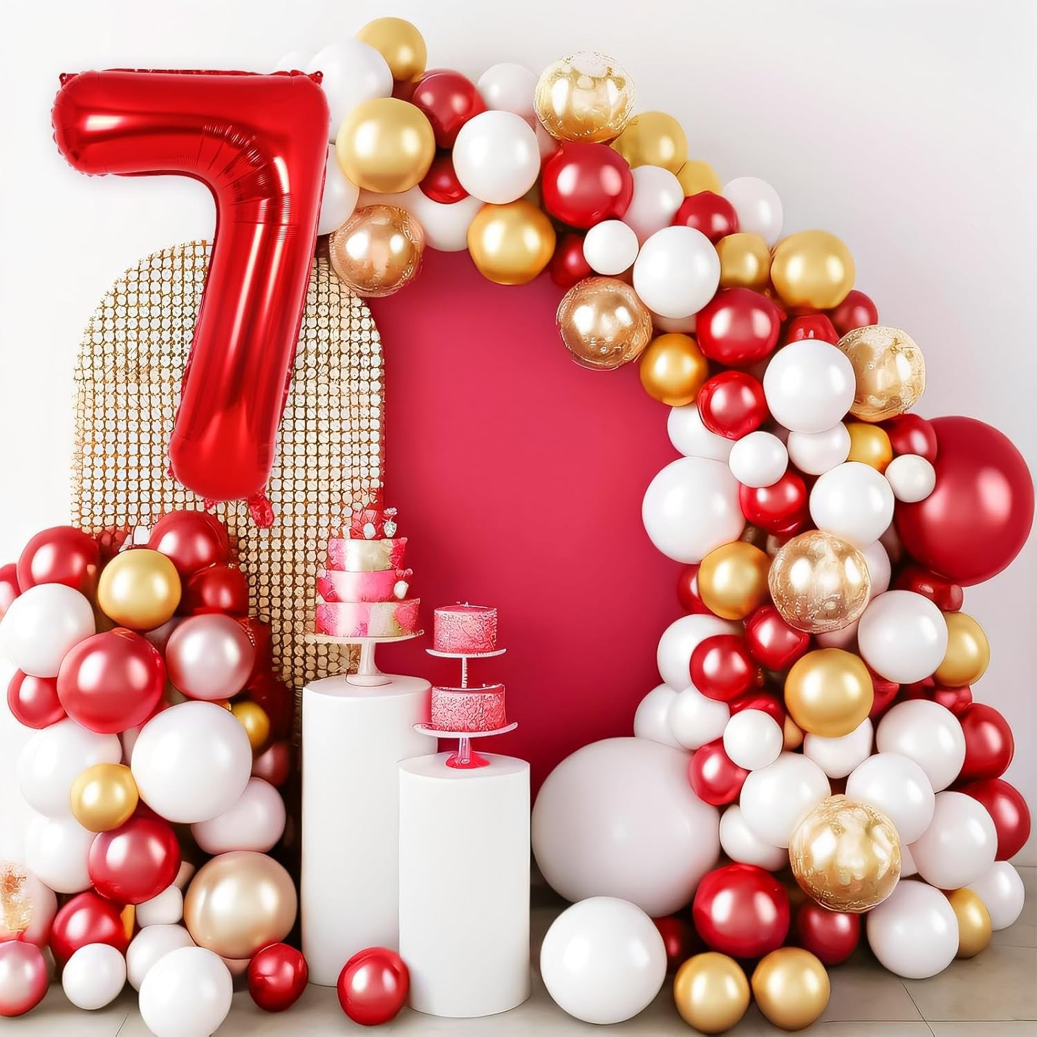 Balon din Folie Metalizata Figurina Cifra, Tema Aniversare 80 cm, Ambalaj Individual, Pai inclus, Umflare cu Aer sau Heliu, Rosu, Cifra 7 [4]