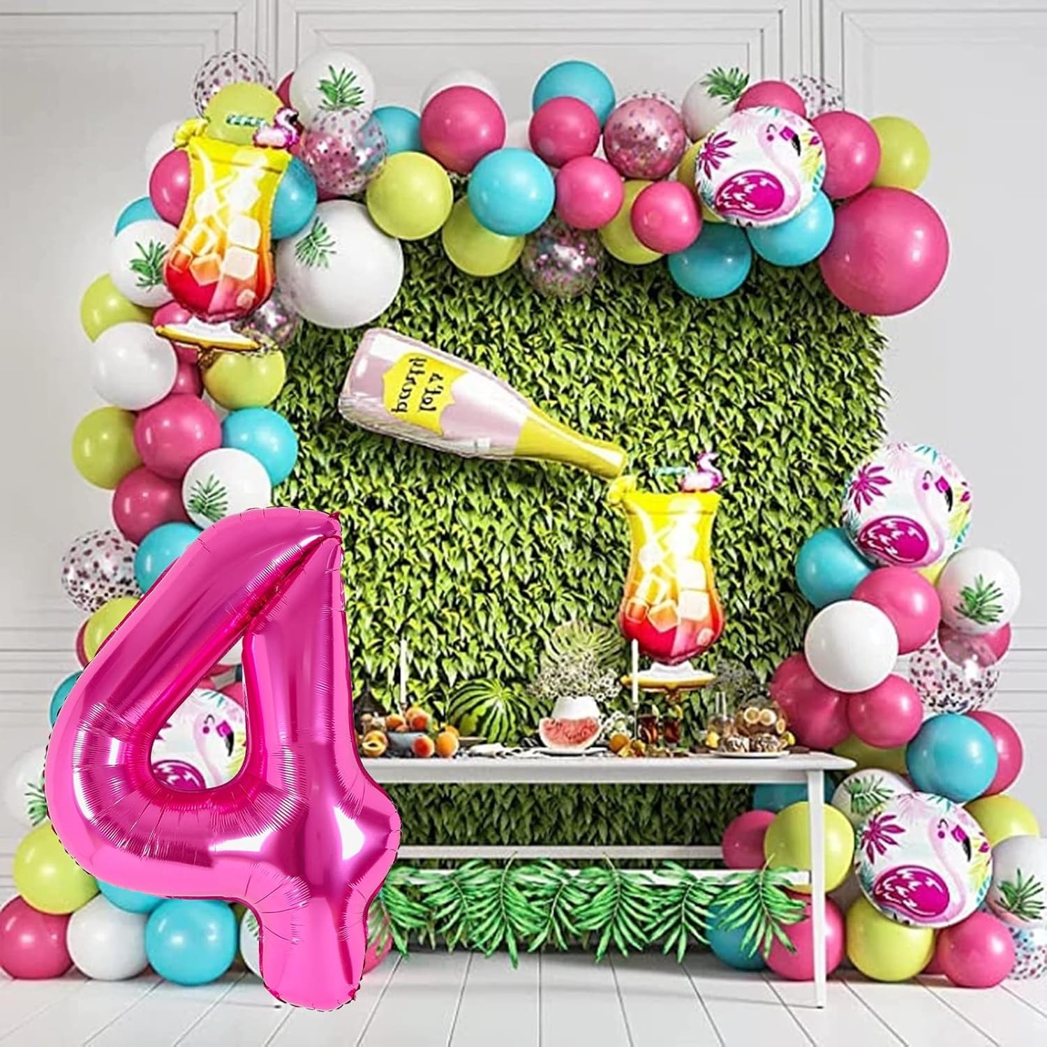 Balon din Folie Metalizata Figurina Cifra, Tema Aniversare 40 cm, Ambalaj Individual, Pai inclus, Umflare cu Aer sau Heliu, Roz, Cifra 4 [4]