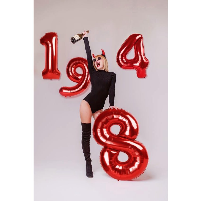 Balon din Folie Metalizata Figurina Cifra, Tema Aniversare 100 cm, Ambalaj Individual, Pai inclus, Umflare cu Aer sau Heliu, Rosu, Cifra 1 [5]