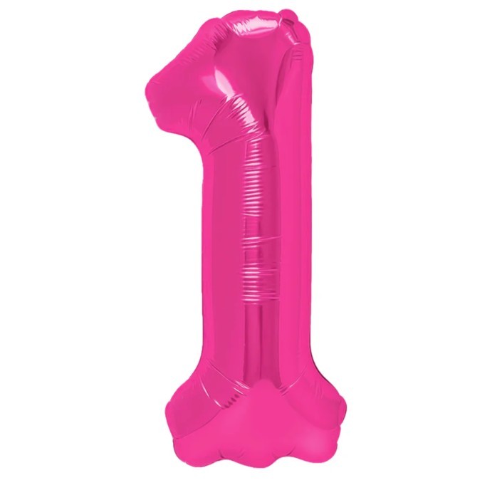 Balon din Folie Metalizata Figurina Cifra, Tema Aniversare 40 cm, Ambalaj Individual, Pai inclus, Umflare cu Aer sau Heliu, Roz, Cifra 1 [2]