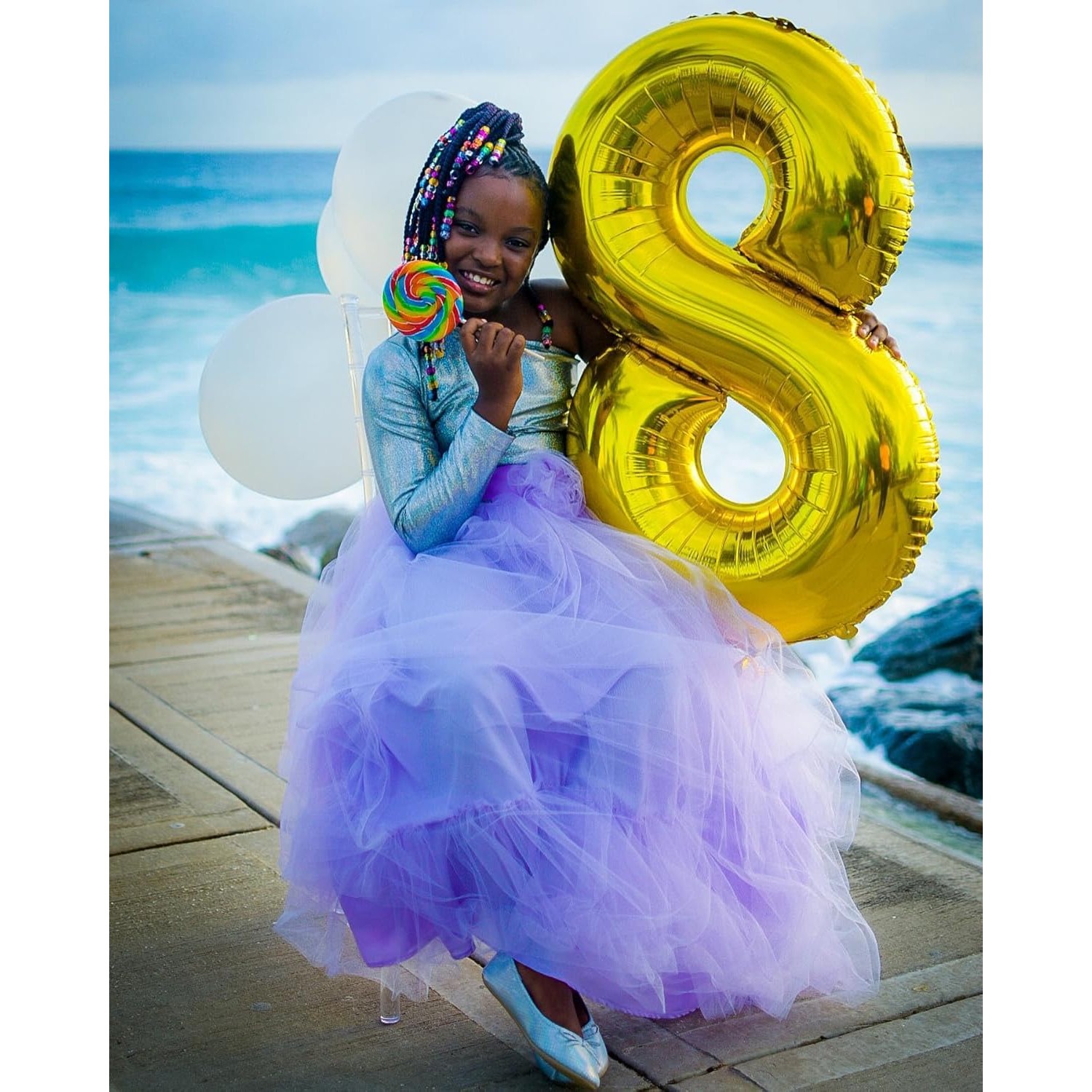 Balon din Folie Metalizata Figurina Cifra, Tema Aniversare 40 cm, Ambalaj Individual, Pai inclus, Umflare cu Aer sau Heliu, Auriu, Cifra 8 [5]