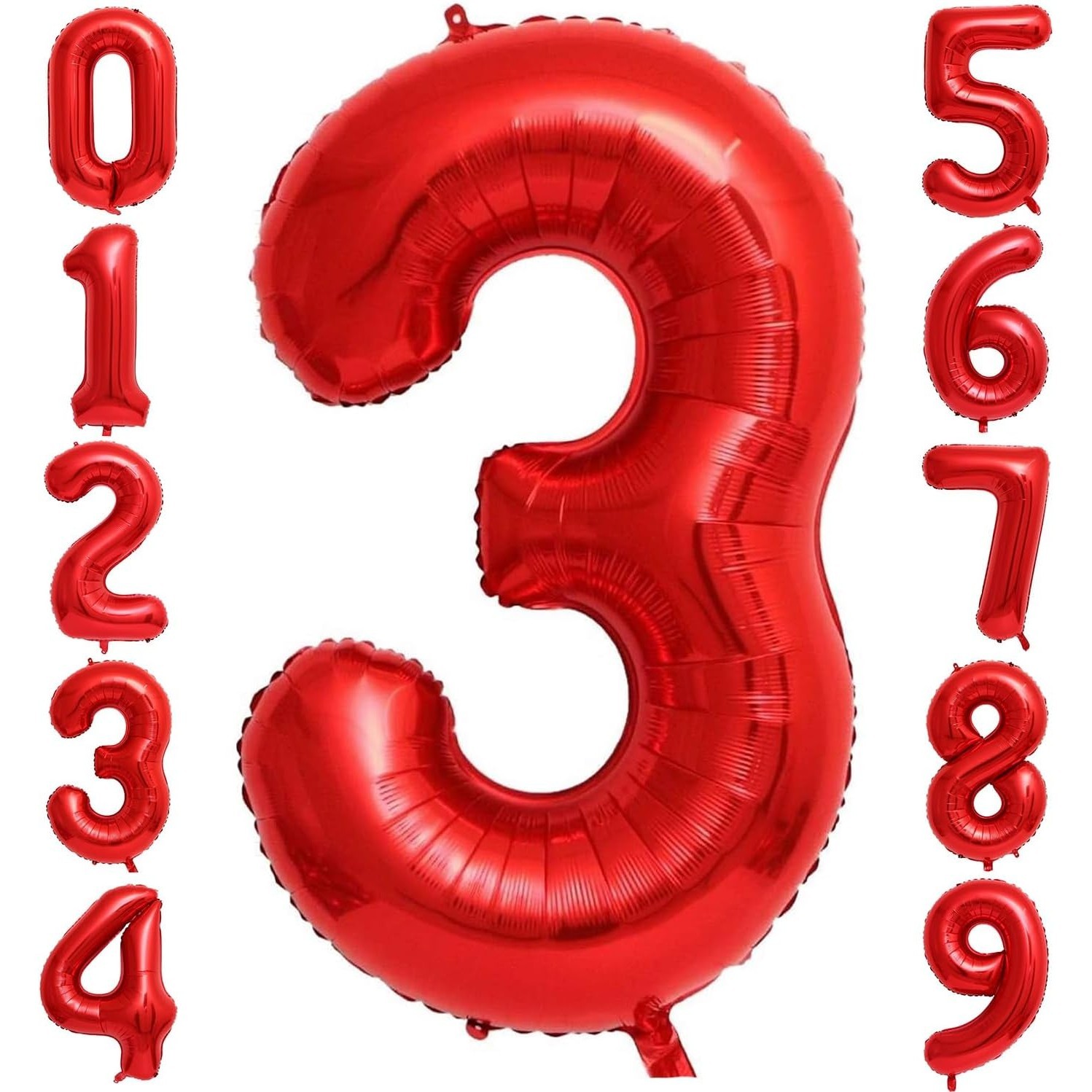 Balon din Folie Metalizata Figurina Cifra, Tema Aniversare 100 cm, Ambalaj Individual, Pai inclus, Umflare cu Aer sau Heliu, Rosu, Cifra 3 [3]