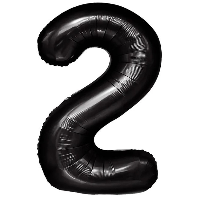 Cifre - Balon din Folie Metalizata, Figurina Cifra, Tema Aniversare 100 cm, Ambalaj Individual, Pai inclus, Umflare cu Aer sau Heliu, Negru, Cifra 2