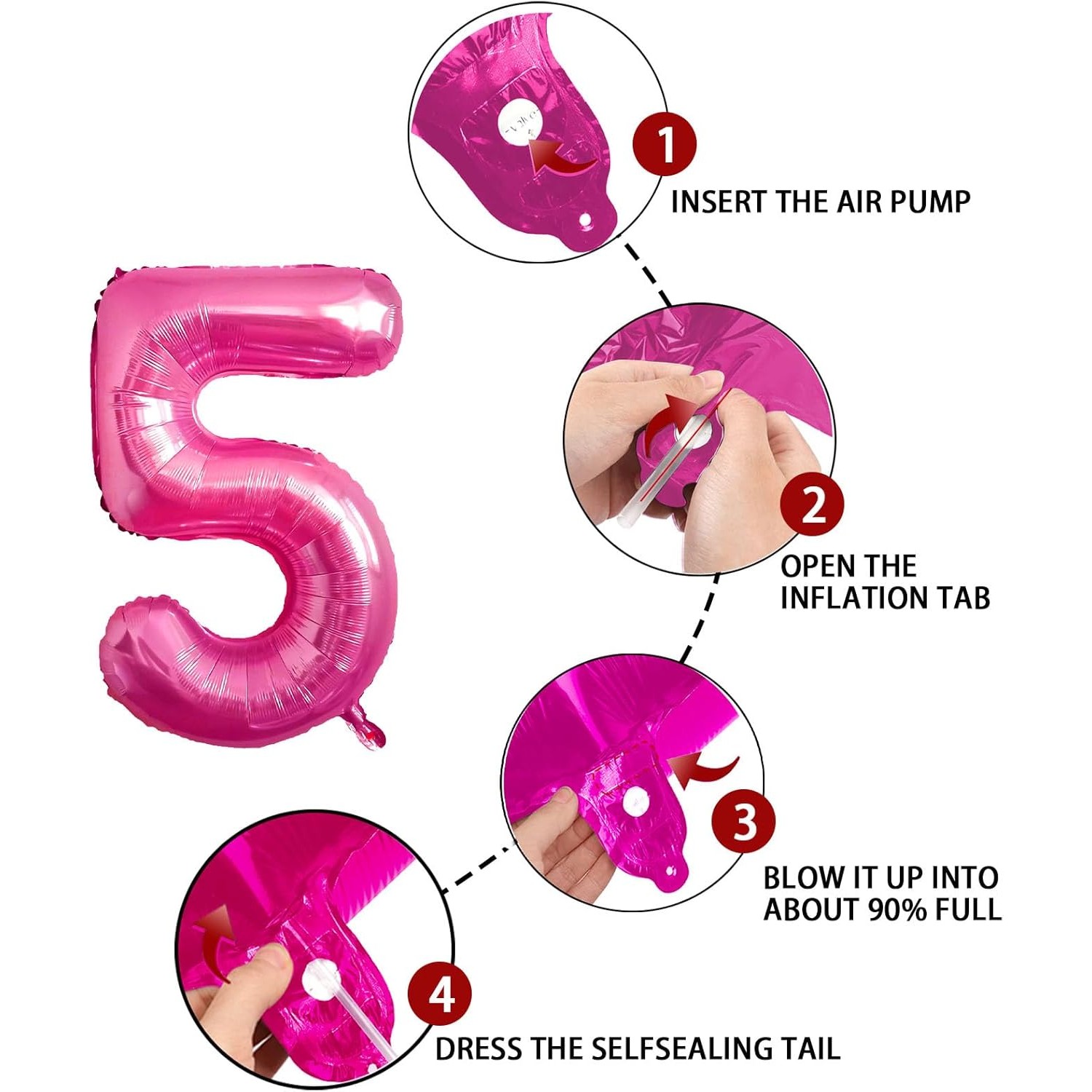 Balon din Folie Metalizata Figurina Cifra, Tema Aniversare 40 cm, Ambalaj Individual, Pai inclus, Umflare cu Aer sau Heliu, Roz, Cifra 5 [4]