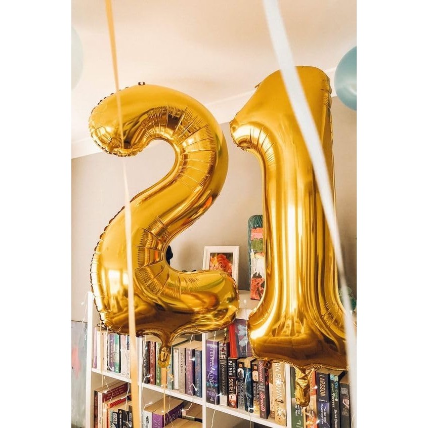 Balon din Folie Metalizata Figurina Cifra, Tema Aniversare 40 cm, Ambalaj Individual, Pai inclus, Umflare cu Aer sau Heliu, Auriu, Cifra 1 [10]