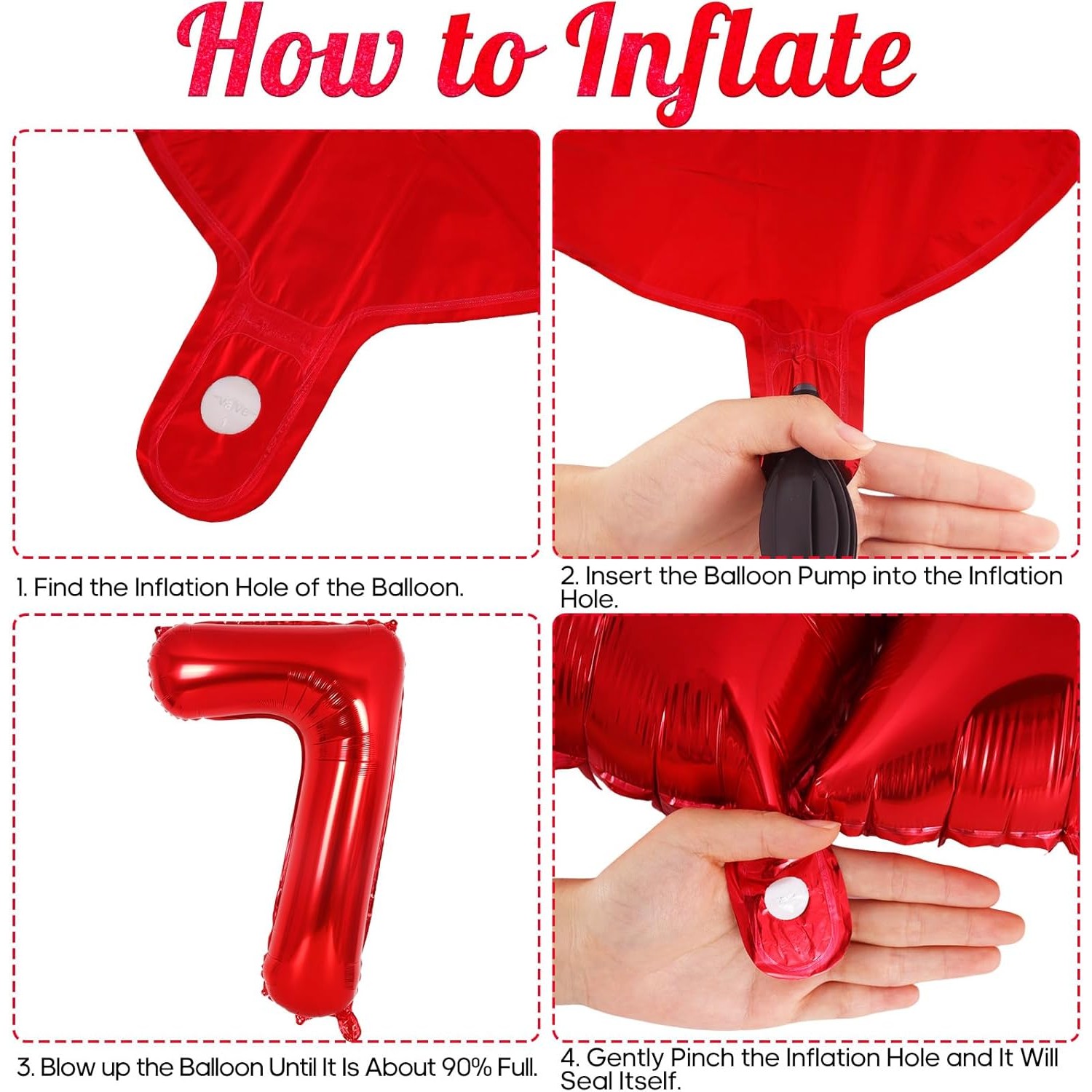 Balon din Folie Metalizata Figurina Cifra, Tema Aniversare 80 cm, Ambalaj Individual, Pai inclus, Umflare cu Aer sau Heliu, Rosu, Cifra 7 [2]