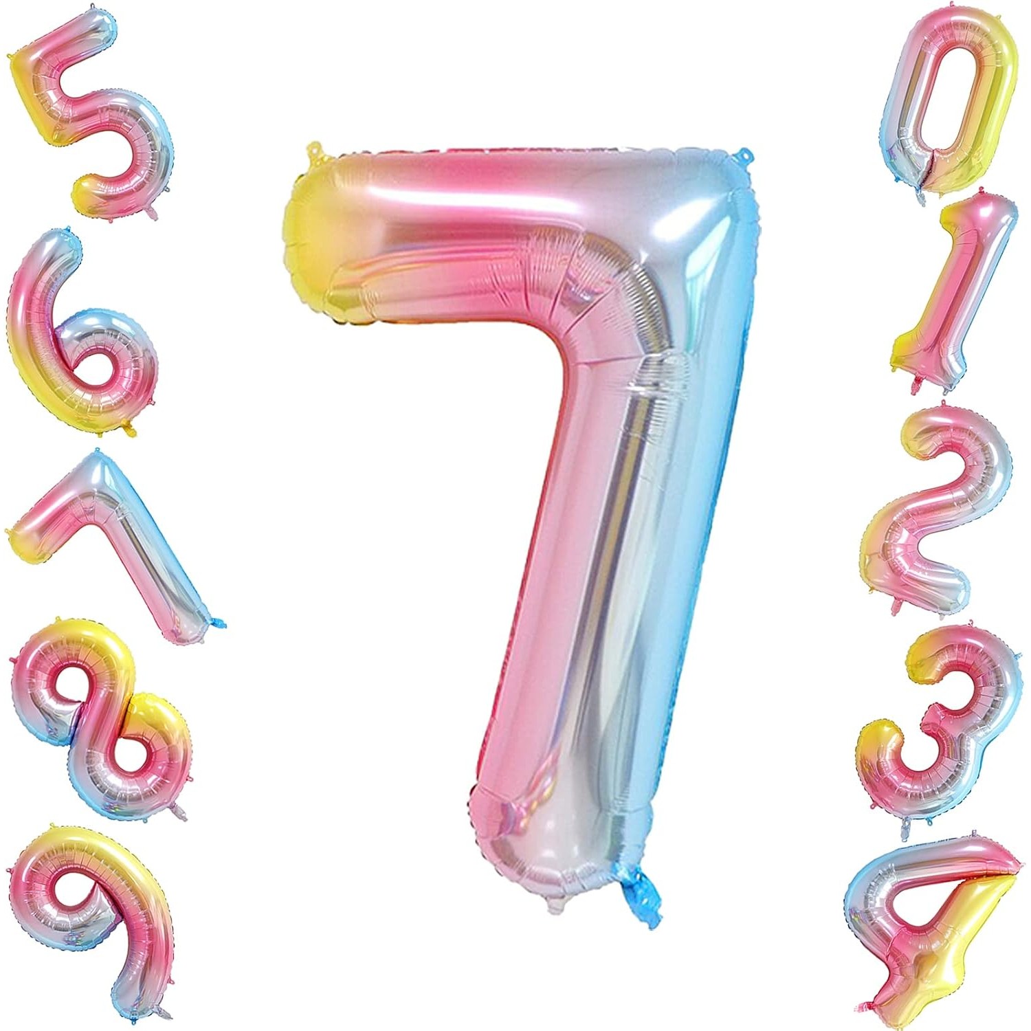 Balon din Folie Metalizata Figurina Cifra, Tema Aniversare 40 cm, Ambalaj Individual, Pai inclus, Umflare cu Aer sau Heliu, Multicolor, Cifra 7 [4]