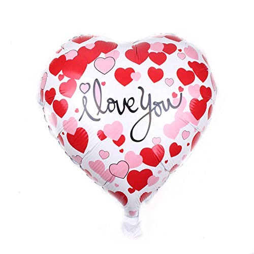 Balon din Folie Metalizata, Figurina Inimioara, Model I LOVE YOU, Tematica Iubire, 45 cm, Ambalaj Individual, Pai Inclus, Umflare cu Aer sau Heliu, Rosu [3]