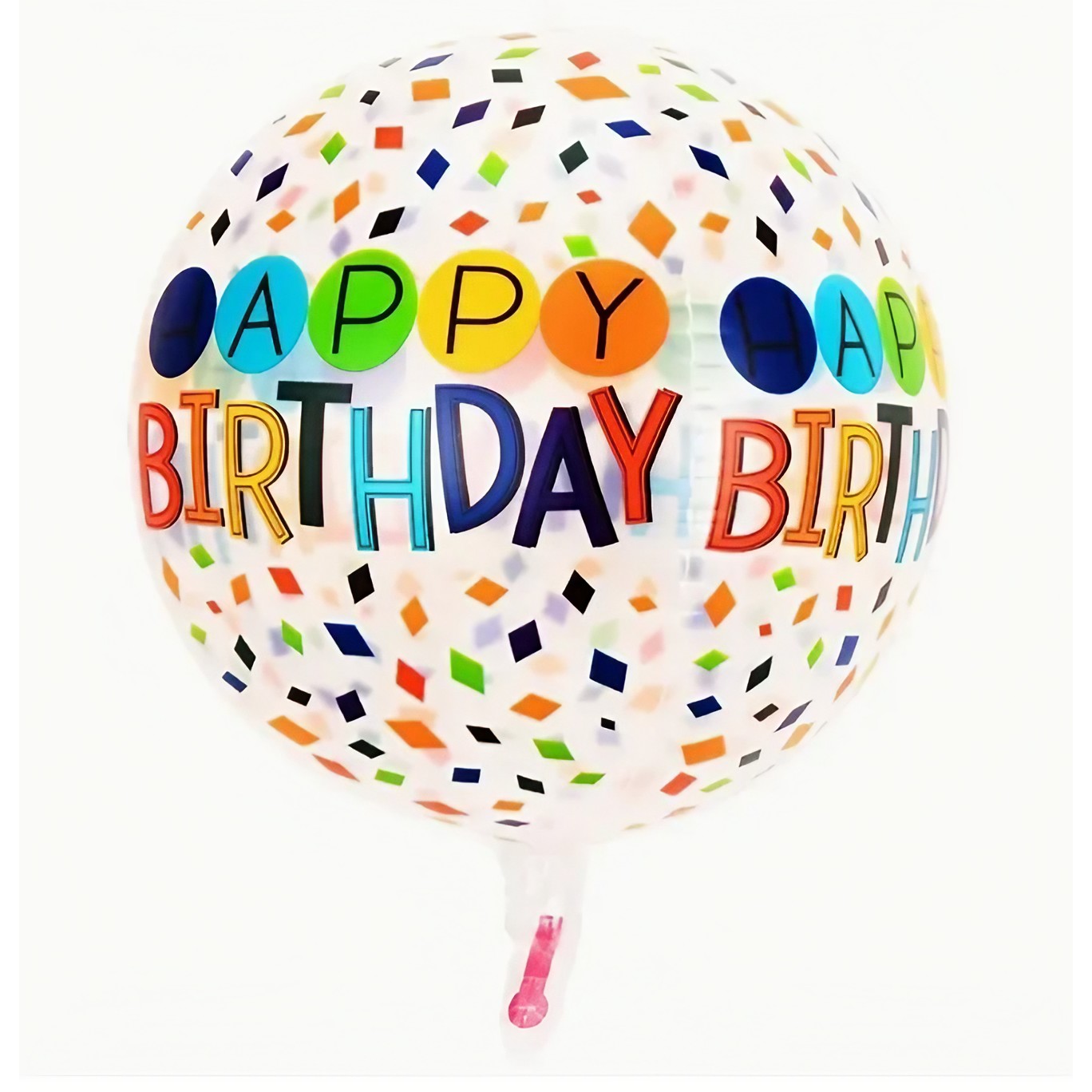 Balon din Folie Metalizata, Figurine 4D, Model Happy Birthday, Tematica Aniversara Bombonele, 63x24 cm, Ambalaj Individual, Pai Inclus, Umflare cu Aer sau Heliu, Alb-Multicolor [3]