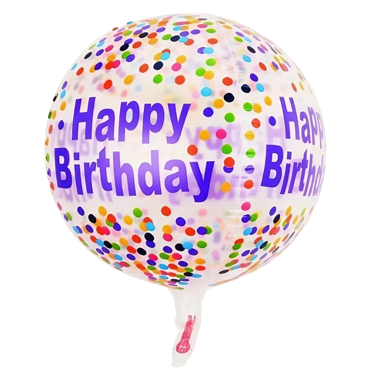 Seturi Baloane Folie - Balon din Folie Metalizata, Figurine 4D, Model Happy Birthday, Tematica Aniversara Bombonele, 63x24 cm, Ambalaj Individual, Pai Inclus, Umflare cu Aer sau Heliu, Mov-Multicolor