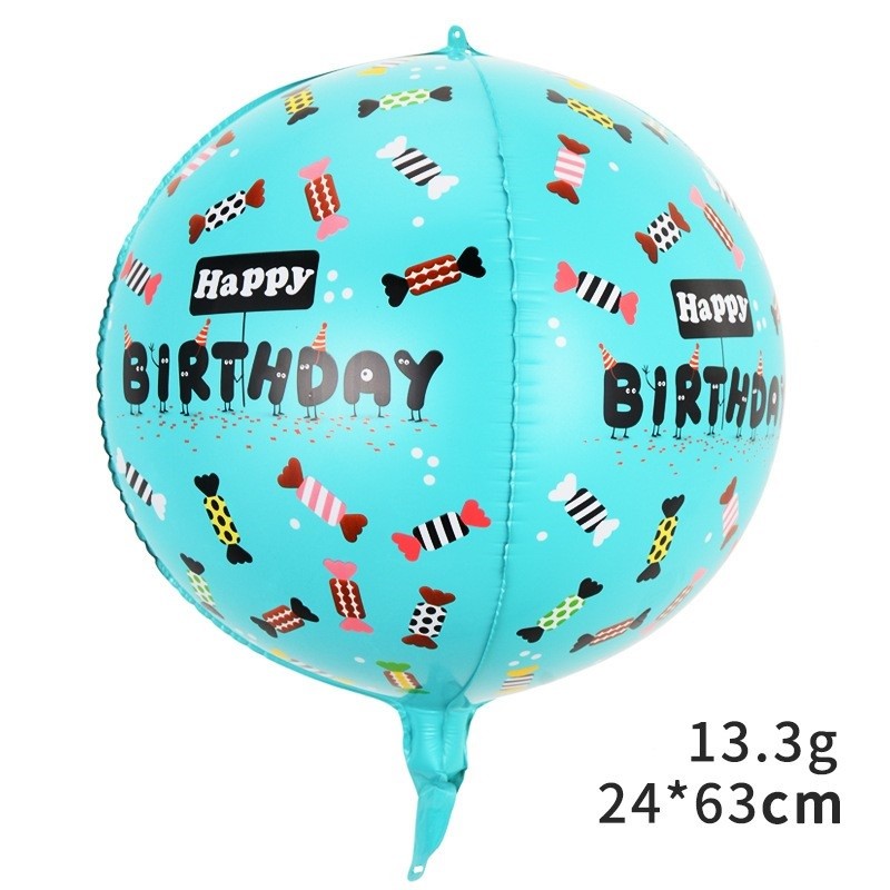 Balon din Folie Metalizata, Figurine 4D, Model Happy Birthday, Tematica Aniversara Bombonele, 63x24 cm, Ambalaj Individual, Pai Inclus, Umflare cu Aer sau Heliu, Blue [2]