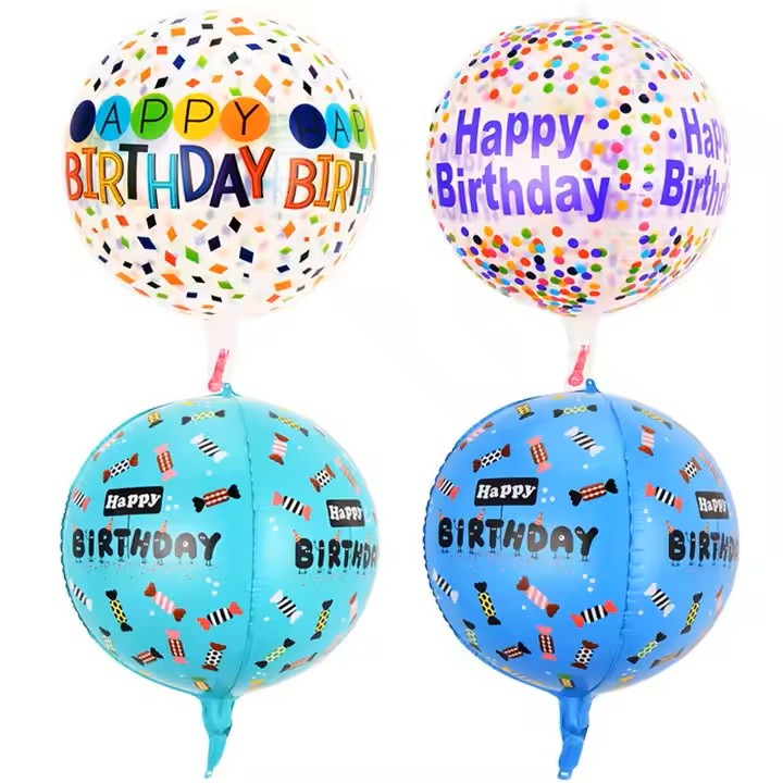 Balon din Folie Metalizata, Figurine 4D, Model Happy Birthday, Tematica Aniversara Bombonele, 63x24 cm, Ambalaj Individual, Pai Inclus, Umflare cu Aer sau Heliu, Albastru [4]