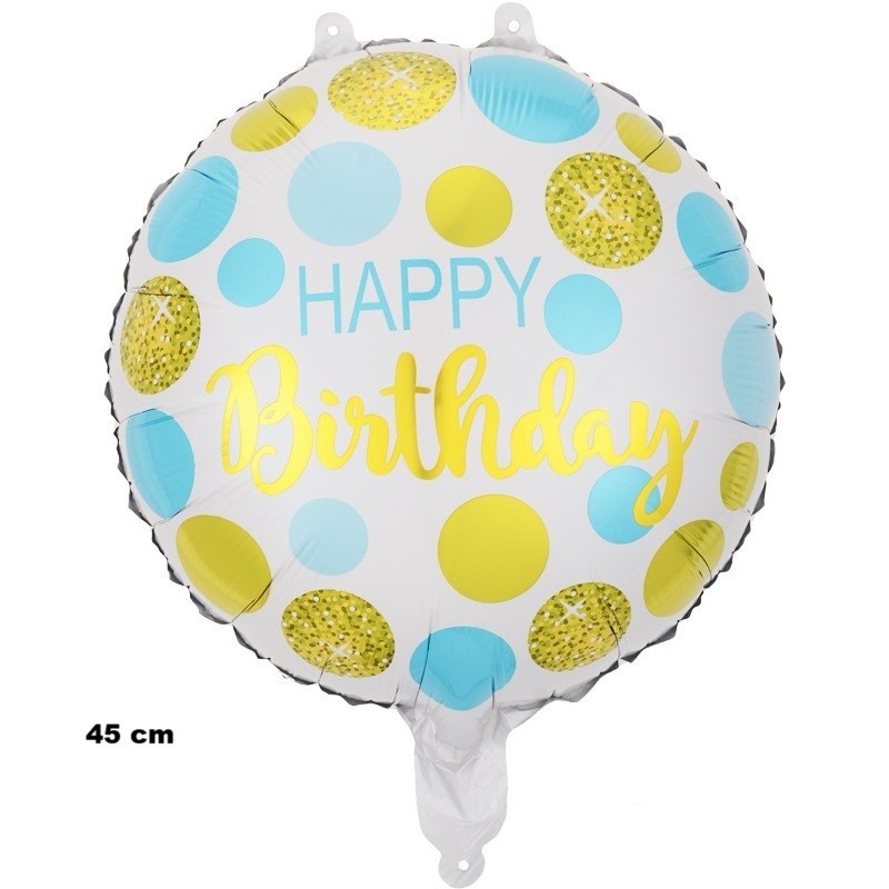 Balon din Folie Metalizata, Figurine, Model 5, Happy Birthday, Tematica Aniversare, 45 cm, Ambalaj Individual, Pai Inclus, Umflare cu Aer sau Heliu, Multicolor [4]