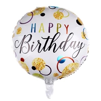 Balon din Folie Metalizata, Figurine, Model 6, Happy Birthday, Tematica Aniversare, 45 cm, Ambalaj Individual, Pai Inclus, Umflare cu Aer sau Heliu, Multicolor [2]