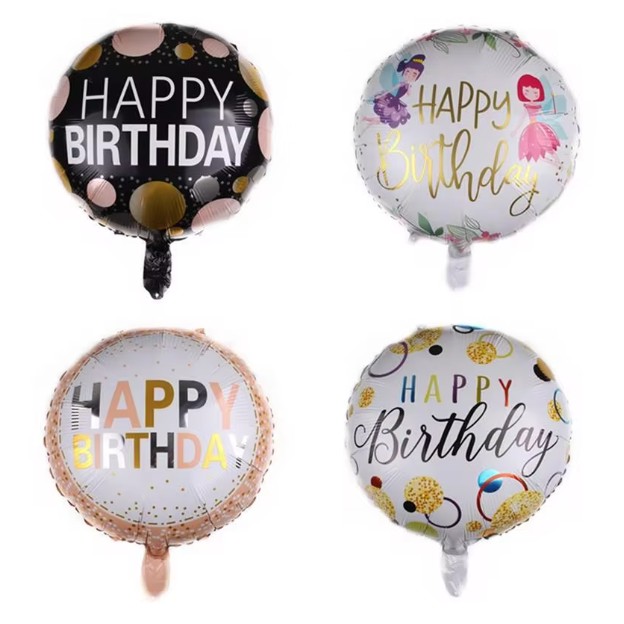 Balon din Folie Metalizata, Figurine, Model 6, Happy Birthday, Tematica Aniversare, 45 cm, Ambalaj Individual, Pai Inclus, Umflare cu Aer sau Heliu, Multicolor [4]