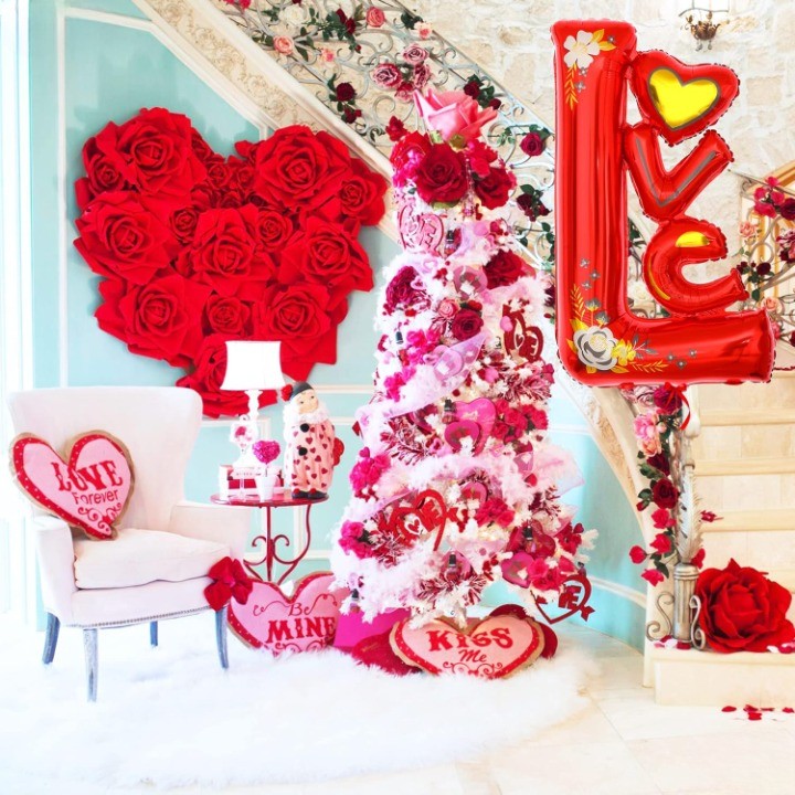 Balon din Folie Metalizata, Figurine, Model LOVE, Tematica Iubire, 110x64 cm, Ambalaj Individual, Pai Inclus, Umflare cu Aer sau Heliu, Rosu [3]