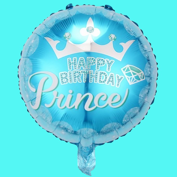 Balon din Folie Metalizata, Figurine, Model Prince, Happy Birthday, Tematica Aniversare, 45 cm, Ambalaj Individual, Pai Inclus, Umflare cu Aer sau Heliu, Multicolor [2]