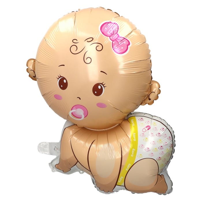 Balon din Folie Metalizata, Mini Figurina, Model Bebelus Fetita, Tematica Gender Reveal, 45x25 cm, Ambalaj Individual, Pai Inclus, Umflare cu Aer sau Heliu, Multicolor [1]