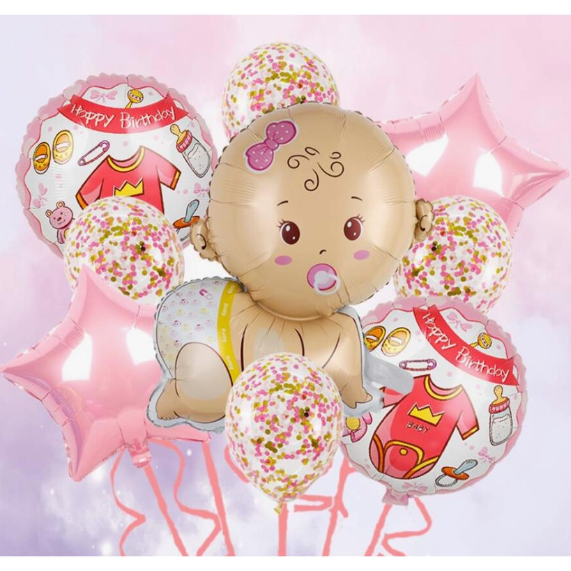 Balon din Folie Metalizata, Mini Figurina, Model Bebelus Fetita, Tematica Gender Reveal, 45x25 cm, Ambalaj Individual, Pai Inclus, Umflare cu Aer sau Heliu, Multicolor [5]
