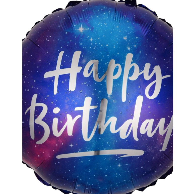 Balon din Folie Metalizata, Mini Figurina Rotunda, Model Cer Instelat, Happy Birthday, Tematica Aniversare, 45 cm, Ambalaj Individual, Pai Inclus, Umflare cu Aer sau Heliu, Multicolor [4]