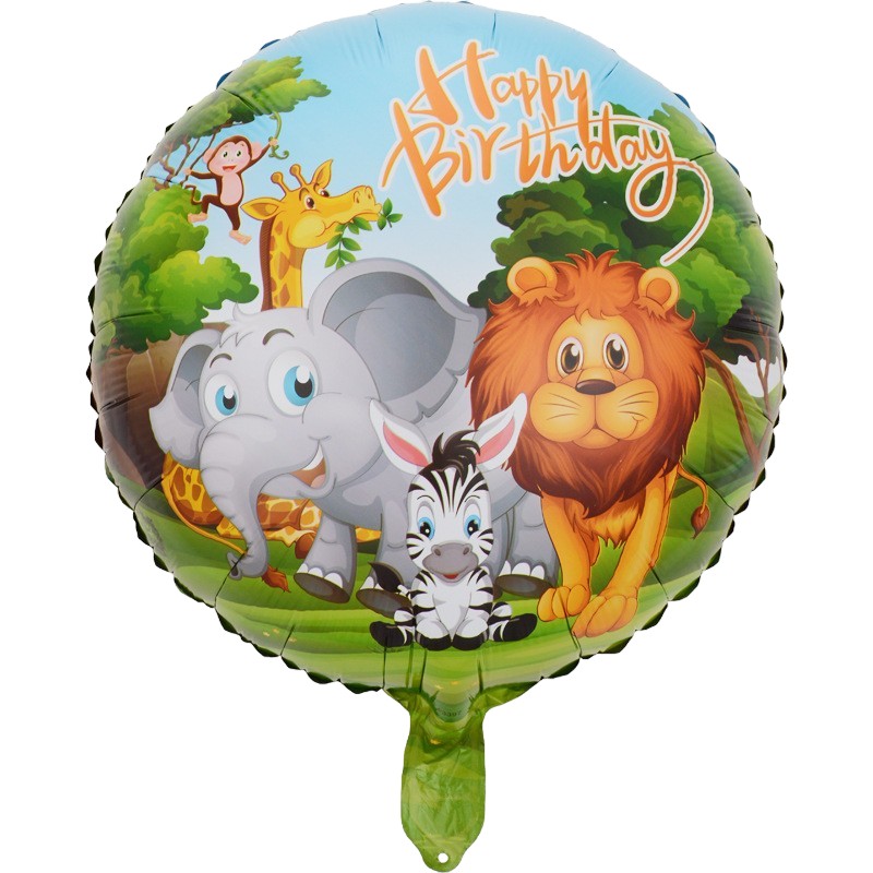 Figurine si Baloane 3D - Balon din Folie Metalizata, Mini Figurina Rotunda, Model Animalute, Happy Birthday, Tematica Aniversare, 45 cm, Ambalaj Individual, Pai Inclus, Umflare cu Aer sau Heliu, Multicolor