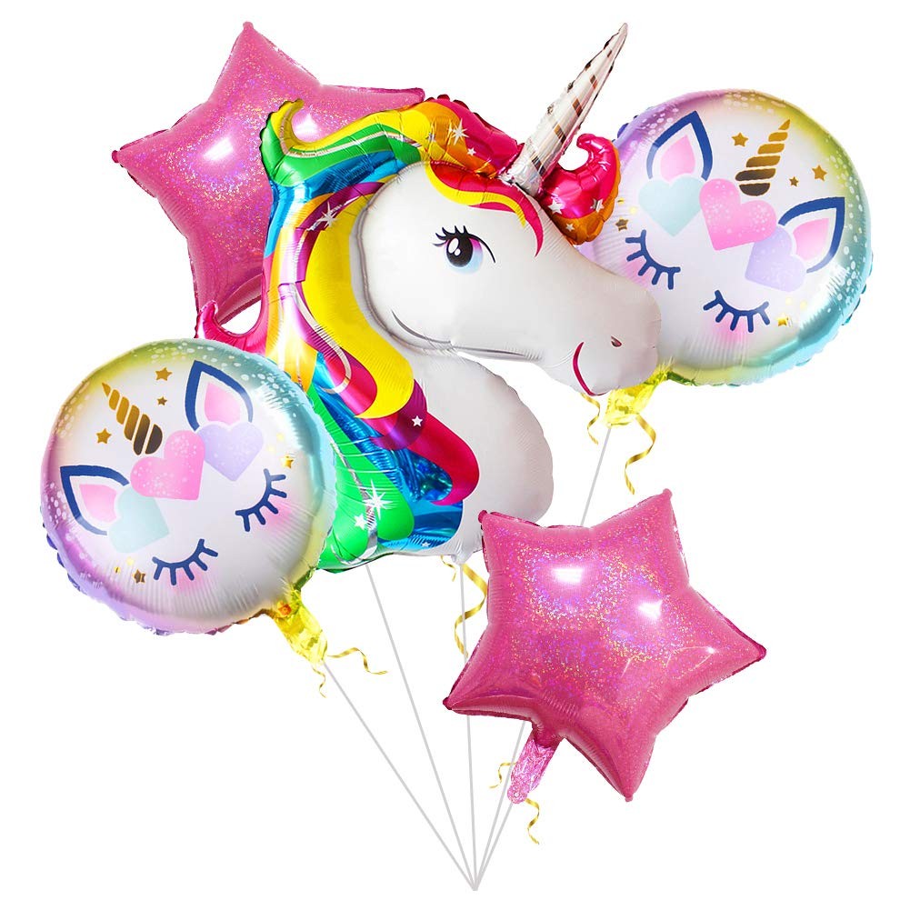 Balon din Folie Metalizata, Mini Figurina Rotunda, Model Unicorn, Happy Birthday, Tematica Aniversare, 45 cm, Ambalaj Individual, Pai Inclus, Umflare cu Aer sau Heliu, Multicolor [4]