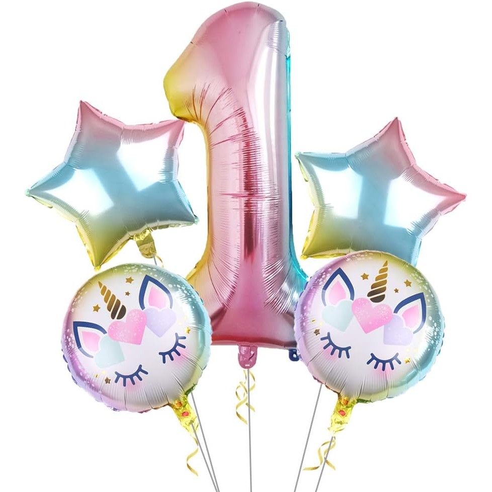 Balon din Folie Metalizata, Mini Figurina Rotunda, Model Unicorn, Happy Birthday, Tematica Aniversare, 45 cm, Ambalaj Individual, Pai Inclus, Umflare cu Aer sau Heliu, Multicolor [2]