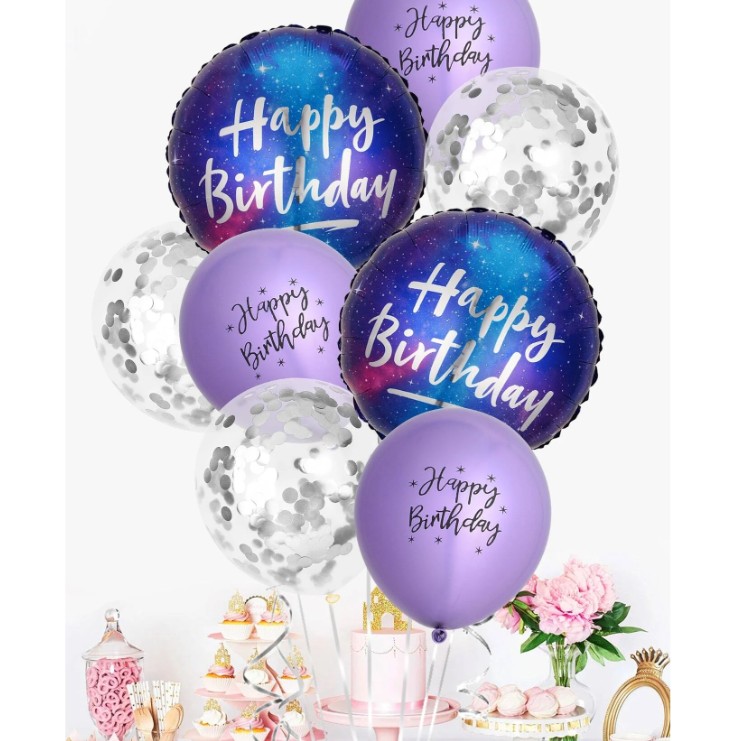 Balon din Folie Metalizata, Mini Figurina Rotunda, Model Cer Instelat, Happy Birthday, Tematica Aniversare, 45 cm, Ambalaj Individual, Pai Inclus, Umflare cu Aer sau Heliu, Multicolor [3]