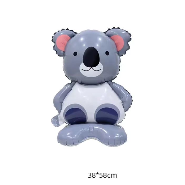 Balon din Folie Metalizata, Mini Figurine Animalute, Model Koala, Tematica Aniversare, 38x58 cm, Ambalaj Individual, Pai Inclus, Umflare cu Aer sau Heliu, Multicolor [3]