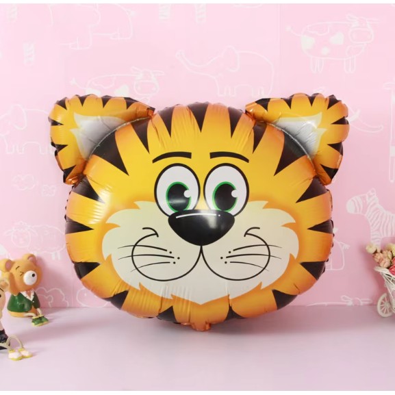 Balon din Folie Metalizata, Mini Figurine Animalute, Model Tigru, Tematica Aniversare, 38x31 cm, Ambalaj Individual, Pai Inclus, Umflare cu Aer sau Heliu, Multicolor [9]