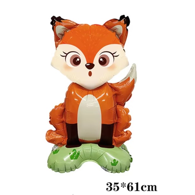 Balon din Folie Metalizata, Mini Figurine Animalute, Model Vulpe, Tematica Aniversare, 35x61 cm, Ambalaj Individual, Pai Inclus, Umflare cu Aer sau Heliu, Multicolor [7]