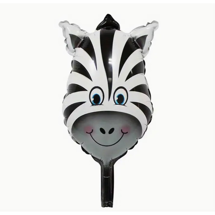 Balon din Folie Metalizata, Mini Figurine Animalute, Model Zebra, Tematica Aniversare, 25x45 cm, Ambalaj Individual, Pai Inclus, Umflare cu Aer sau Heliu, Multicolor [3]