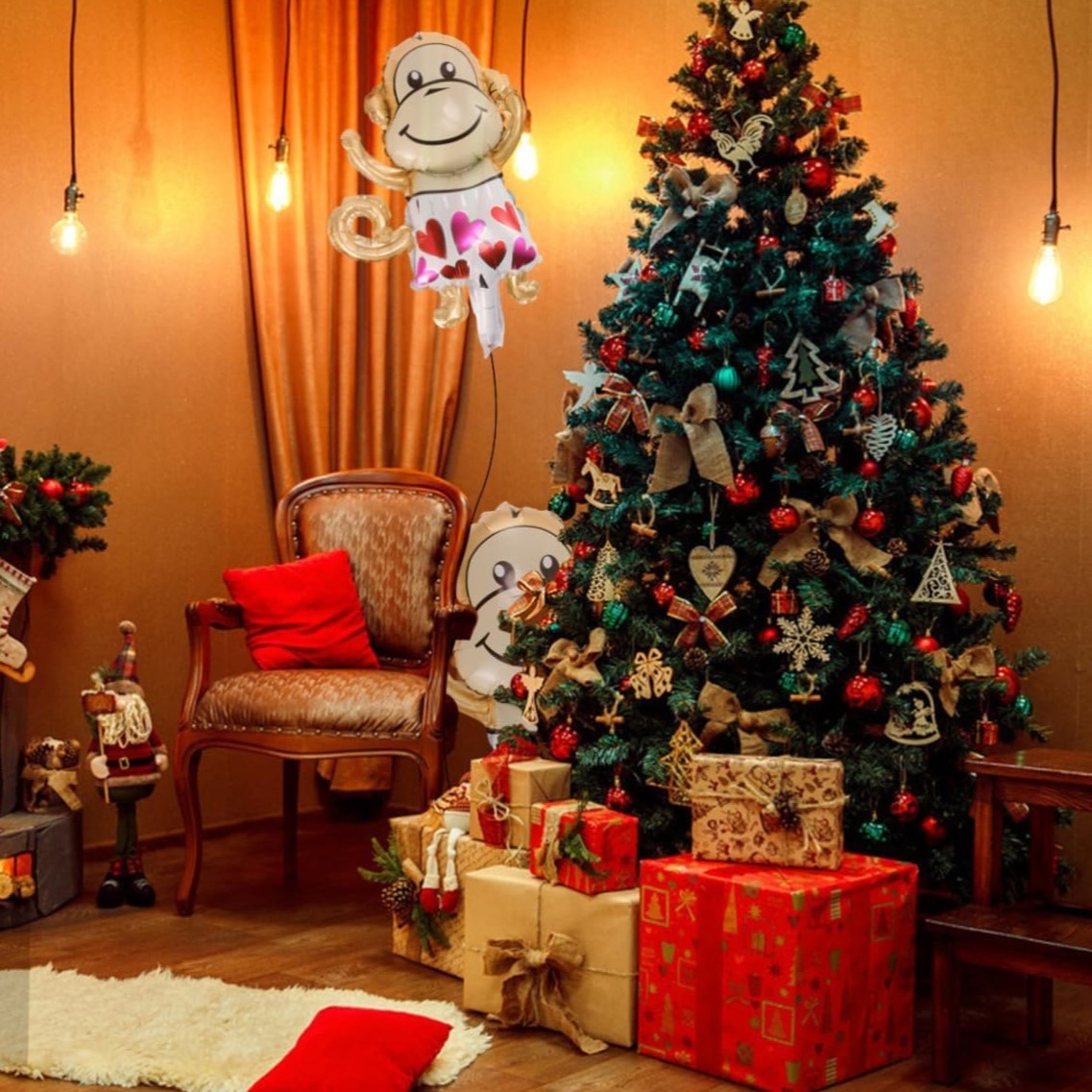 Balon din Folie Metalizata, Mini Figurine Animalute, Model Maimutica, Tematica Aniversare, 45x28 cm, Ambalaj Individual, Pai Inclus, Umflare cu Aer sau Heliu, Multicolor [8]