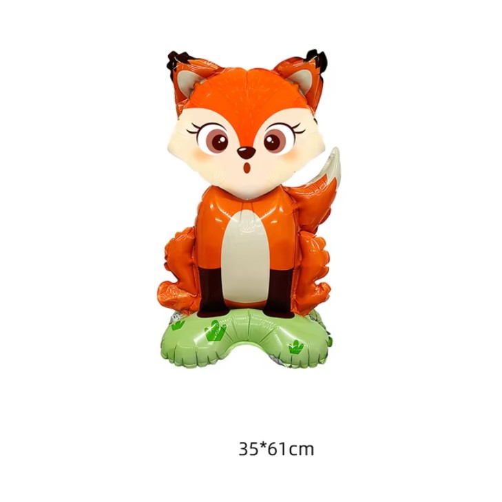 Balon din Folie Metalizata, Mini Figurine Animalute, Model Vulpe, Tematica Aniversare, 35x61 cm, Ambalaj Individual, Pai Inclus, Umflare cu Aer sau Heliu, Multicolor [5]