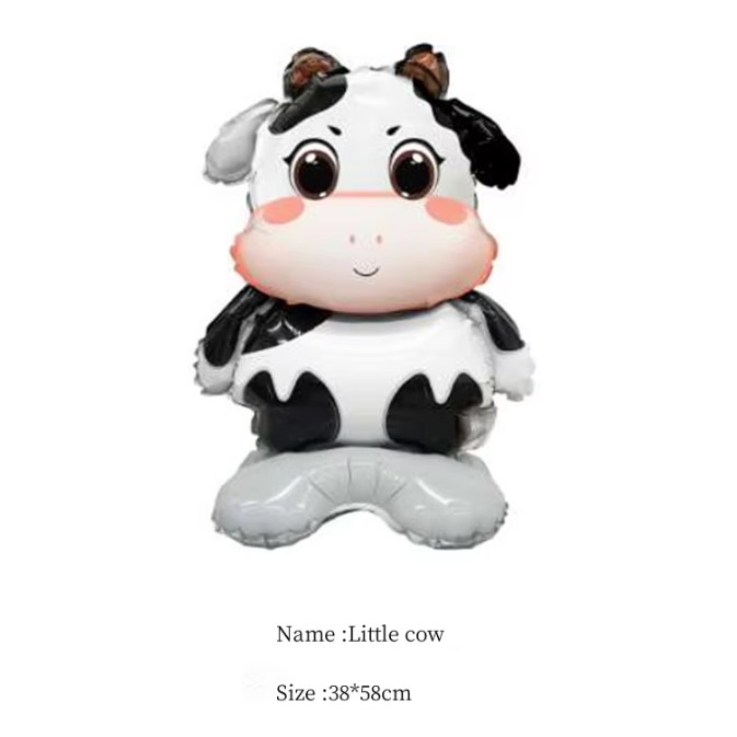 Balon din Folie Metalizata, Mini Figurine Animalute, Model Vacuta, Tematica Aniversare, 38x58 cm, Ambalaj Individual, Pai Inclus, Umflare cu Aer sau Heliu, Multicolor [2]