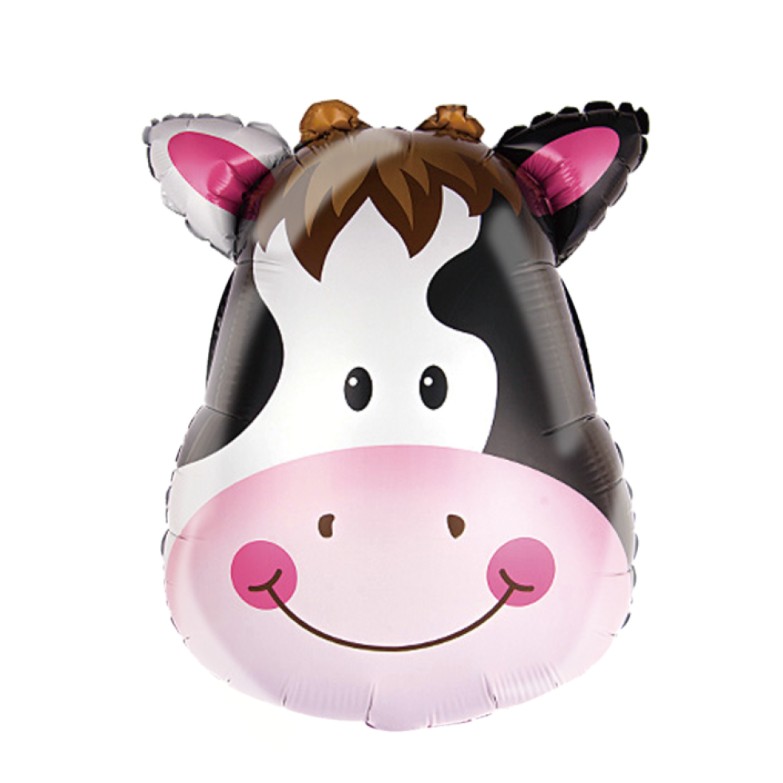 Balon din Folie Metalizata, Mini Figurine Animalute, Model Vacuta, Tematica Aniversare, 45x40 cm, Ambalaj Individual, Pai Inclus, Umflare cu Aer sau Heliu, Multicolor [5]