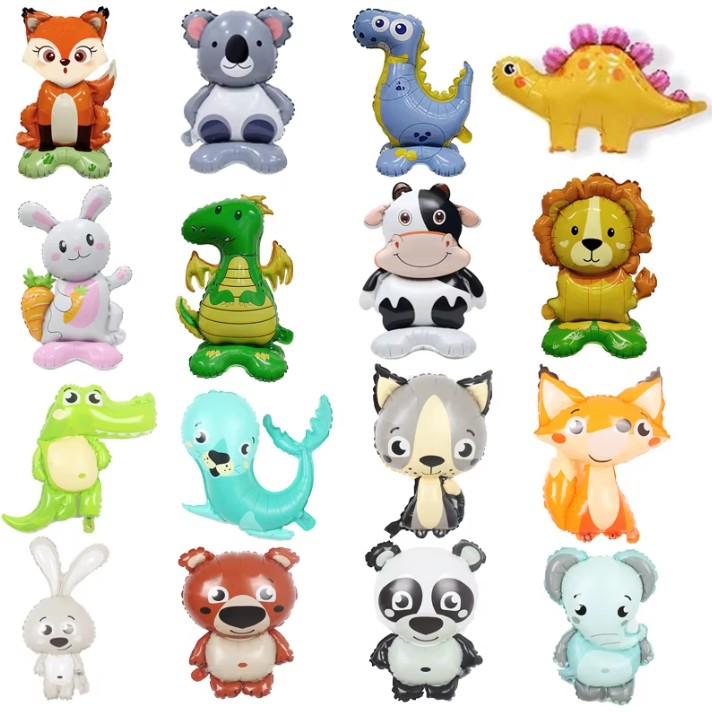 Balon din Folie Metalizata, Mini Figurine Animalute, Model Koala, Tematica Aniversare, 38x58 cm, Ambalaj Individual, Pai Inclus, Umflare cu Aer sau Heliu, Multicolor [6]