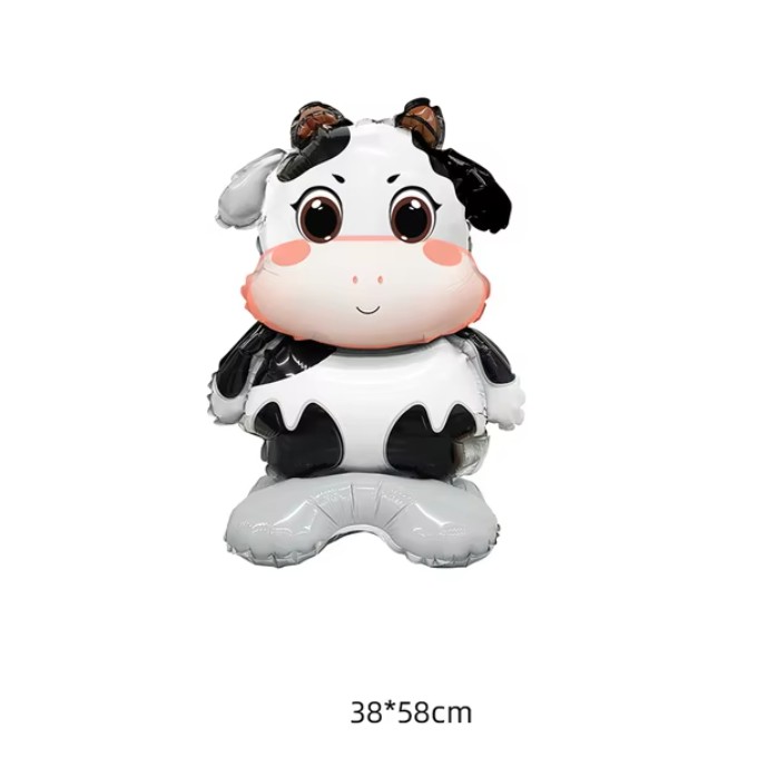 Balon din Folie Metalizata, Mini Figurine Animalute, Model Vacuta, Tematica Aniversare, 38x58 cm, Ambalaj Individual, Pai Inclus, Umflare cu Aer sau Heliu, Multicolor [6]