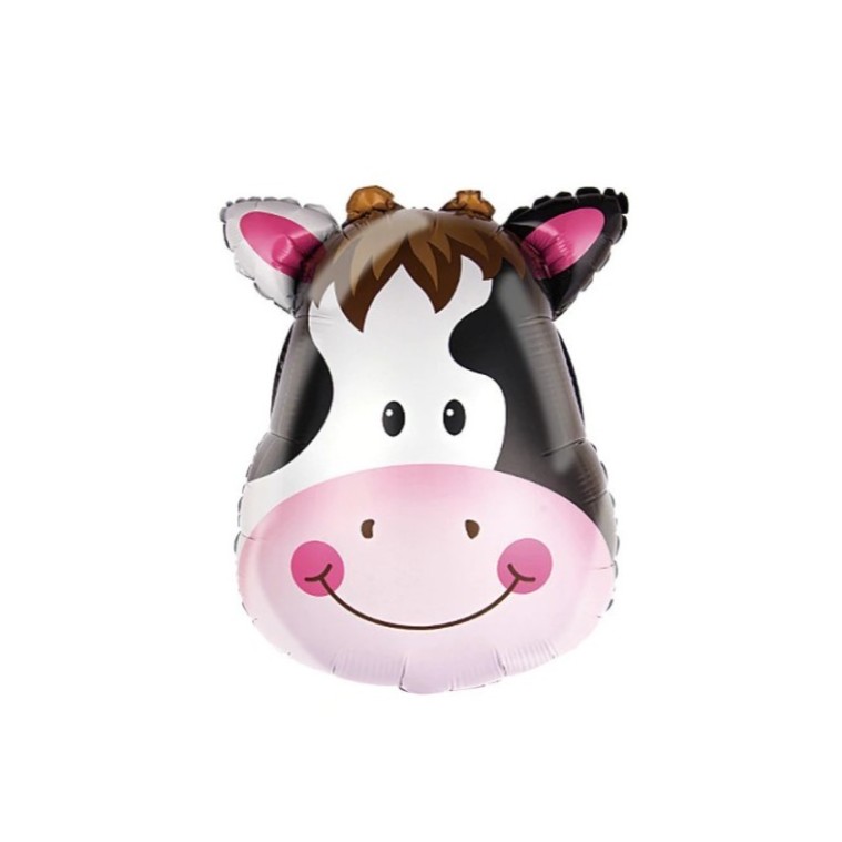 Balon din Folie Metalizata, Mini Figurine Animalute, Model Vacuta, Tematica Aniversare, 45x40 cm, Ambalaj Individual, Pai Inclus, Umflare cu Aer sau Heliu, Multicolor [3]